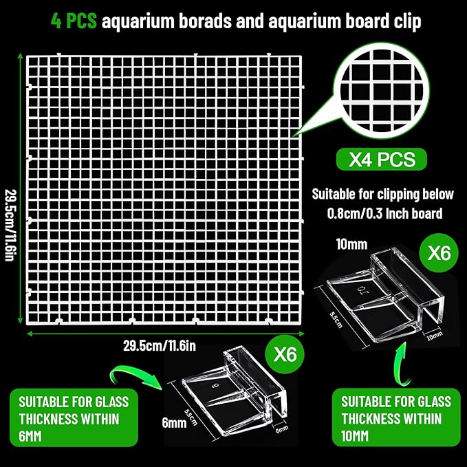 VOGGV 4 Aquarium Lid Hood Fish Tank Cover with Plastic Grid Panel Egg Crate Grate -Included 6PCS*6mm and 6PCS*10mm Fish Tank Lid Clips