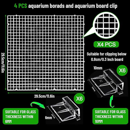 VOGGV 4 Aquarium Lid Hood Fish Tank Cover with Plastic Grid Panel Egg Crate Grate -Included 6PCS*6mm and 6PCS*10mm Fish Tank Lid Clips