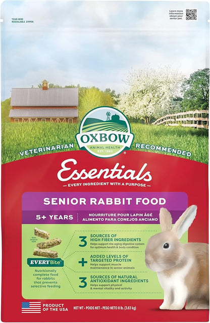 Oxbow Essentials Rabbit Food, Senior, Made with Oxbow Alfalfa for Rabbit, Vitamin & Mineral Rich Pet Pellets, Small Animal Pet Products, Bunny Food, Made in USA, High Fiber, 8 lb. Bag