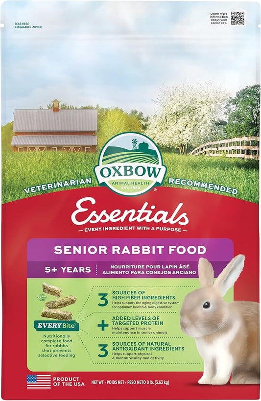 Oxbow Essentials Rabbit Food, Senior, Made with Oxbow Alfalfa for Rabbit, Vitamin & Mineral Rich Pet Pellets, Small Animal Pet Products, Bunny Food, Made in USA, High Fiber, 8 lb. Bag