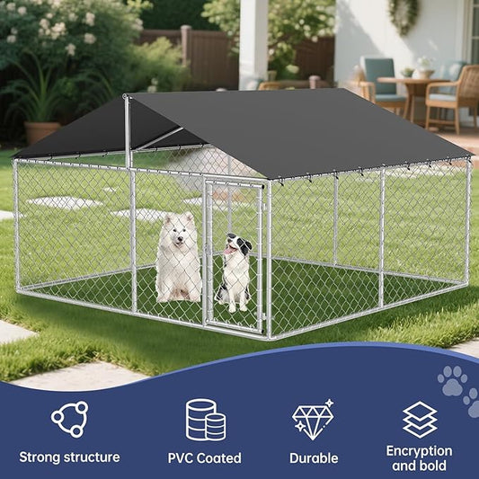 Outdoor Dog Enclosure Heavy Duty Dog Kennel House Mesh Dog Big Cage Pet Kennel Steel Fence with Secure Lock