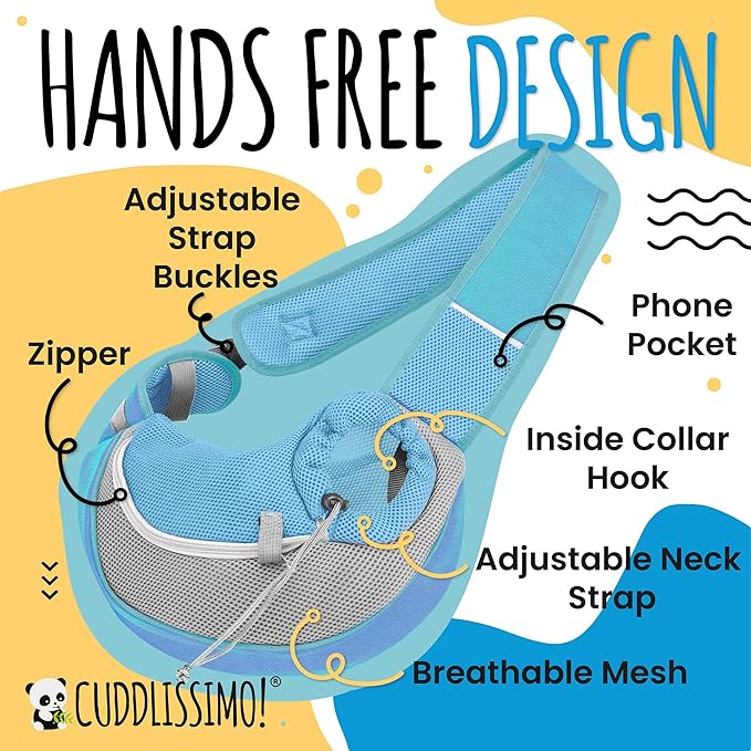 Pet Sling Carrier - Carefully Sized for Teacup & Toy Breed Puppies & Cats (Under 6lb) - Soft Pouch Papoose for Small Dogs, Yorkies, Chihuahuas - Ideal for Hands-Free Travel & Walks (Blue)