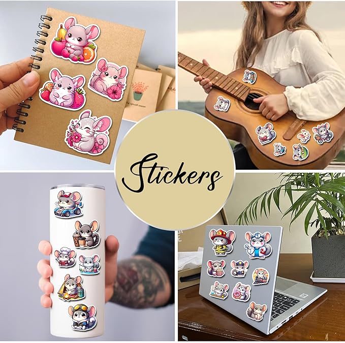 Pack 50 PCS Chinchilla Stickers Print Cool Animal Cartoon Waterproof Vinyl Decals Cute Items for Kids Teens Boys Girls Labels Decor Laptop Phone Case Water Bottles Helmet