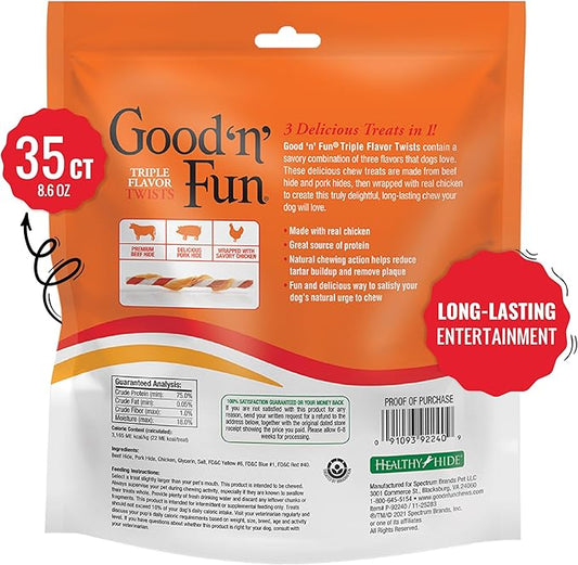 Good'n'Fun Triple Flavored Rawhide Twists For Dogs, 35 Count