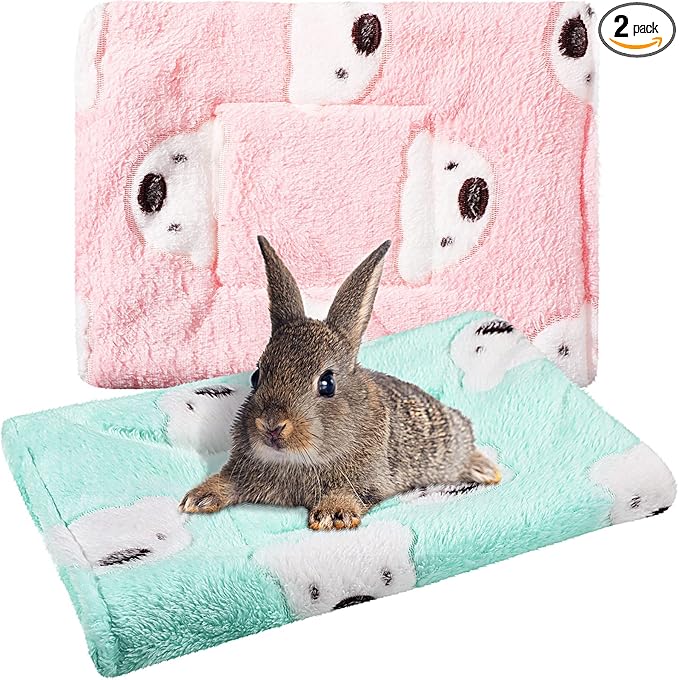 Jetec 2 Pieces Guinea Pig Bed Rabbit Bed Small Animal Hamster Warm Mats Winter Warm for Bunny Hamster Squirrel Hedgehog Chinchilla Small Animal Accessories(Green, Pink,Bear Pattern)