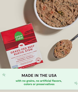 Open Farm Rustic Stews Wet Dog Food, Grain-Free, Complete & Balanced with Human-Grade Ingredients, Humanely-Raised Meat & Bone Broth, Grass-Fed Beef Recipe, 12.5oz Packs (Case of 12)