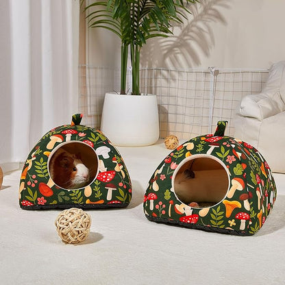 Glittme Guinea Pig Hideout 2Pack Guinea Pig Bed with Soft Pads Washable Guinea Pig House with Non-Slip Bottom Rabbit Hideout for Guinea Pig, Ferrets, Hamster, Guinea Pig Accessories, M