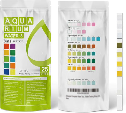 AAwipes Aquarium Ammonia Test Strips 8-in-1 |250 Strips Bag Packs| Quick & Accurate Water Testing Test pH, Carbonate, Alkalinity, Hardness, Chlorine, Nitrite, etc. (K02-250)