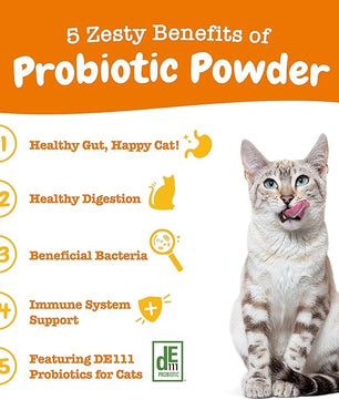 Zesty Paws Powder Probiotics for Cats - Meal Topper for Digestive, Immune System Support for Feline Biome - Premium DE111 Cat Probiotics for Digestive Health - Fiber & Yeast Extract - Pumpkin - 30 Ct