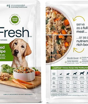 JustFoodForDogs JustFresh Home-Cooked Chicken and Beef Dog Food Variety Pack with No Preservatives, Resealable Packaging, Human Grade Wet Dog Food, 12 oz - 8 Pack