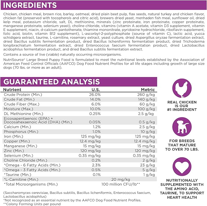 NutriSource Puppy Food for Large Breeds, Chicken and Rice, 12LB
