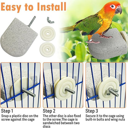 PINVNBY 4 PCS Bird Perch Stands Parrot Calcium Perch Beak Grinding Stone Foot Claws Trimmer Parakeet Platform Parrot Chewing Toys for Small Medium Cockatiel Conure Lovebird Finch