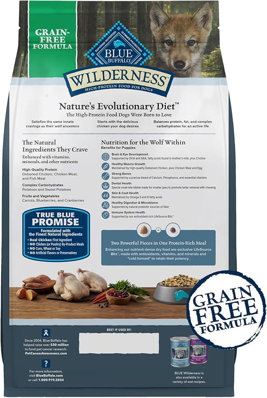 Blue Buffalo Wilderness Puppy High-Protein Dry Dog Food with Real Chicken, Grain-Free, Made in The USA with Natural Ingredients, Chicken, 4.5-lb. Bag (Pack of 4)