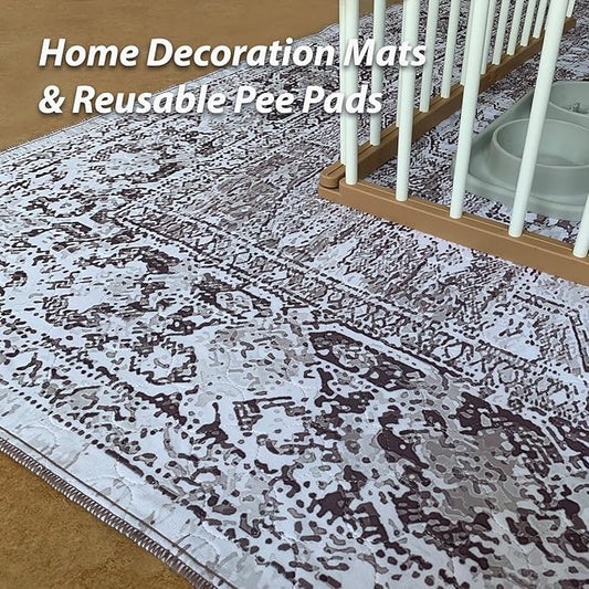 nunubaby Washable Pee Pads for Dogs, Stylish, Non-Slip and Leak-Proof Pee Pads. Reusable Potty Pads for Dogs for Crates and Floors.(Brown/Geo, 18" x24")