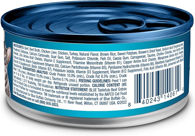 Blue Buffalo Tastefuls Wet Cat Food Paté, Made with Natural Ingredients, Beef Entrée, 5.5-oz Cans (24 Count)