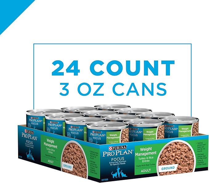 Purina Pro Plan Weight Control Pate Wet Cat Food, SPECIALIZED Weight Management Turkey & Rice Entree - (Pack of 24) 3 oz. Pull-Top Cans