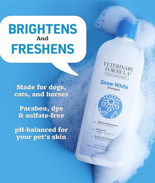 Veterinary Formula Smart Coat Complex Snow White Shampoo for Dogs and Cats, 17 Fl oz – Gently Remove Stains and Yellowing Without Bleach or Peroxide – Cleans, Deodorizes, and Brightens White Coats