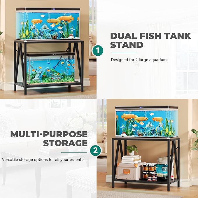YTAHOME W Shape 40 Gallon Fish Tank Stand, 500lbs Capacity for Metal Aquarium Stand, 36.2" Lx18.3 Wx 29.3" H, Double-Layer Storage Design, Reptile Breeder Turtle Terrarium Stand for Home Office