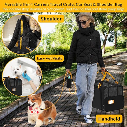 PAWZIDEA Expandable Pet Carrier with Wheels, 24"x16"x16" Large Cat Carrier for 2 Cats, Soft-Sided Dog Travel Crate for Small Medium Dog, Collapsible Rolling Travel Bag w/Telescopic Handle, Chew-Proof