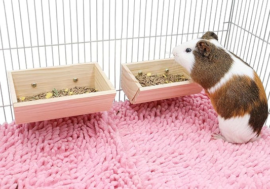 2 Pcs Guinea Pig Feeder Box, Wooden Small Animal Food Feeder, Hanging Rabbit Food Bowl, Small Animal Cage Accessories, Suitable for Rabbit Bunny Chinchilla Guinea Pig Hamster