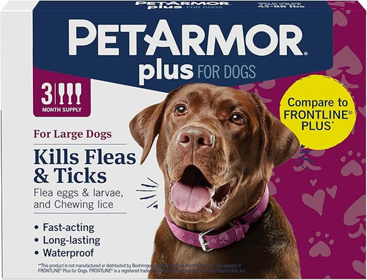 PetArmor Plus Flea and Tick Prevention for Dogs, Large Dog Flea and Tick Treatment, 3 Doses, Waterproof Topical, Fast Acting (45-88 lbs)