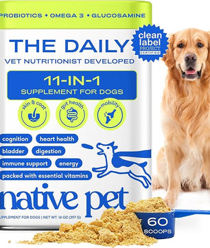 Native Pet Dog Vitamins & Supplements - 11-in-1 Multivitamin Powder for Dogs Food Topper - Collagen, Glucosamine, Probiotics, Omega & More- Supports Healthy Gut, Mobility & Overall Health -60 Scoops