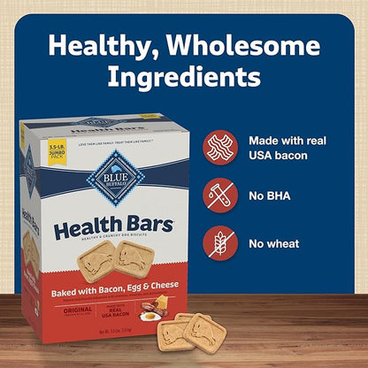 Blue Buffalo Health Bars Crunchy Dog Biscuits, Oven-Baked With Natural Ingredients, Bacon, Egg & Cheese, 3.5-lb Box