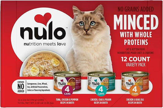 Nulo Grain-Free Minced with Whole Proteins Wet Canned Cat and Kitten Food, Variety Pack, 2.8 Ounce, 12 Cans