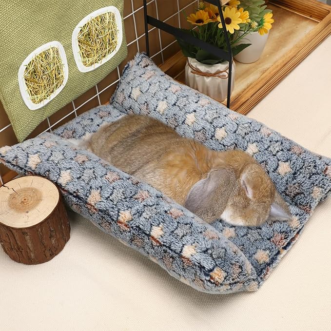15.7X14 Inch Rabbit Bed, Padded Concave Bed for Small Animals, Cuddle Cushion Plush Mat with Cotton Lounger Pillows for Guinea Pigs, Hamsters, Rabbits, Rats and Bearded Dragons