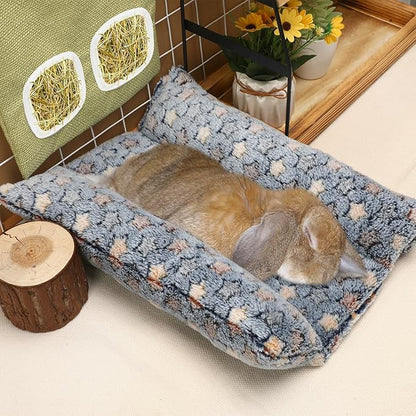 15.7X14 Inch Rabbit Bed, Padded Concave Bed for Small Animals, Cuddle Cushion Plush Mat with Cotton Lounger Pillows for Guinea Pigs, Hamsters, Rabbits, Rats and Bearded Dragons