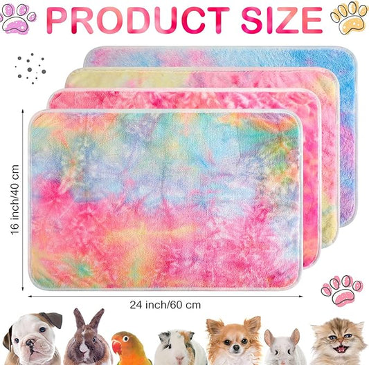 Tudomro 8 Pcs Guinea Pig Bedding Cage Liners Bulk Blankets Small Animal Flannel Throw Bedding Waterproof Absorbent Reusable Pet Pee Sleep Mat Pad Cover for Hamster Ferret(Tie Dye,16 x 24 Inch)