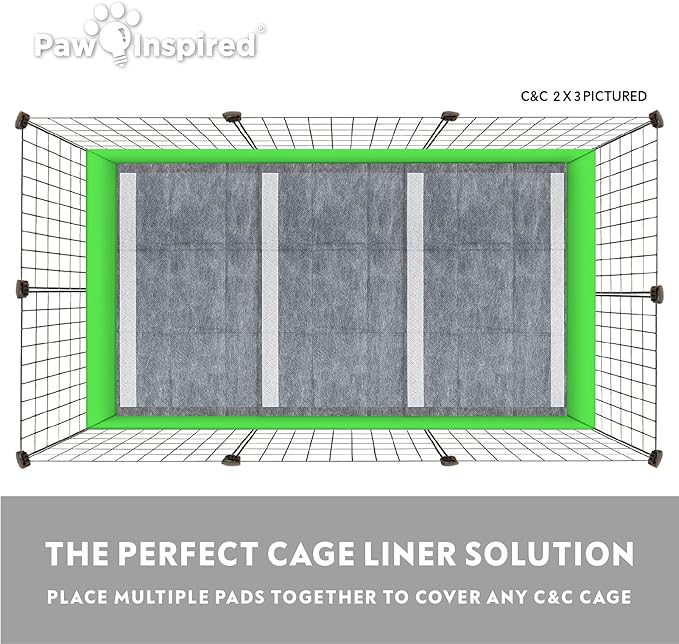 Paw Inspired Disposable Guinea Pig Cage Liners | Bamboo Charcoal Odor Controlling | Super Absorbent Liners Pee Pads for Ferrets, Rabbits, Hamsters, and Small Animals (28" x 17" (C&C 2 x 1), 8 Count)