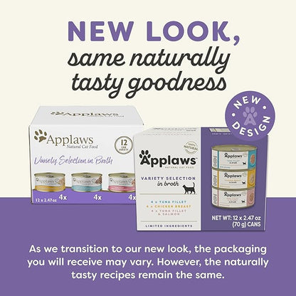 Applaws Natural Wet Canned Cat Food, Limited and Natural Ingreidents, High Protein with No Artificial Additives, Variety Pack in Broth (12 x 2.47oz Cans)