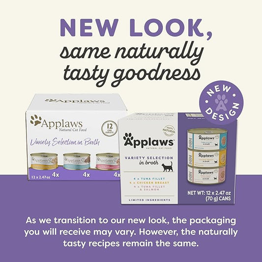 Applaws Natural Wet Canned Cat Food, Limited and Natural Ingreidents, High Protein with No Artificial Additives, Variety Pack in Broth (12 x 2.47oz Cans)