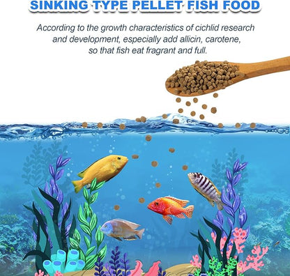 Cichlid Fish Food - High Protein Sinking Pellets for Large Cichlids,Tropical FishNatural Color Enhancer,Growth Support & Cleaner Water (10oz)