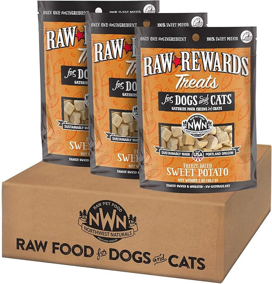 Northwest Naturals Raw Rewards Freeze-Dried Sweet Potato Treats for Dogs and Cats - Bite-Sized Pieces - Healthy, 1 Ingredient, Human Grade Ingredients, All Natural, Made in USA, 2 Oz (Pack of 3)