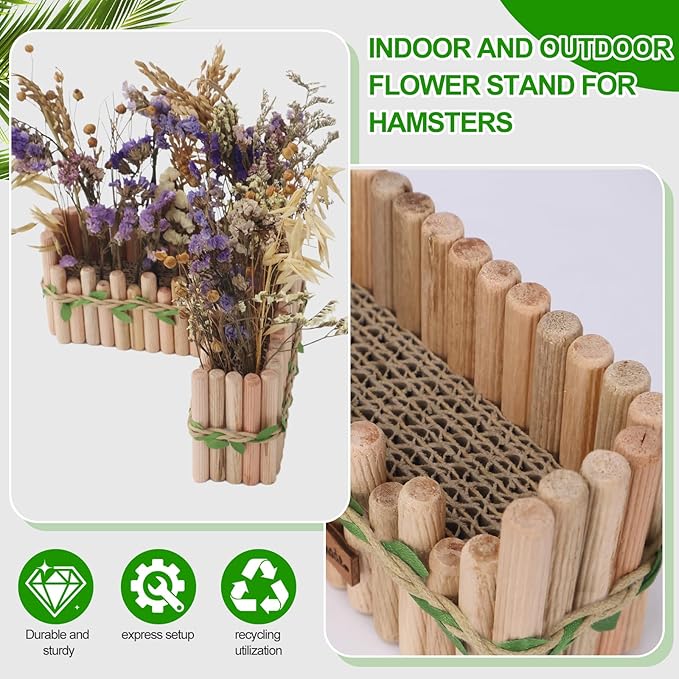 Hamster Cage Sprays Flower Foraging Holder - Natural Wood Feeding Stand, Small Pet Habitat Accessories for Hamsters Mouse Guinea Pig Dwarf Gerbils Syrian Mice (L Shape)