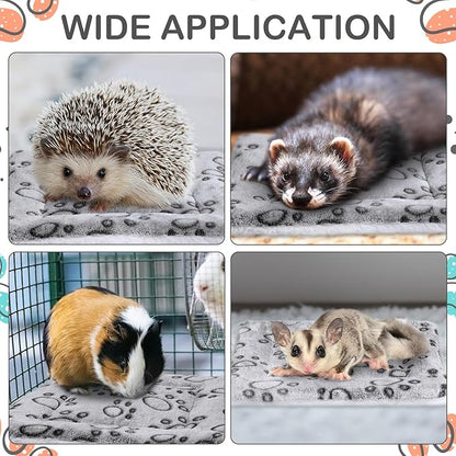 Haull 4 Pcs Waterproof Guinea Pig Bedding Winter Guinea Pig Bed Plush Cage Liners Soft Dog Cat Mat Reversible Winter Cozy Animal Pee Pad Hamster Bed Mat for Bunny(Gray Paw,13 x 10 Inch)