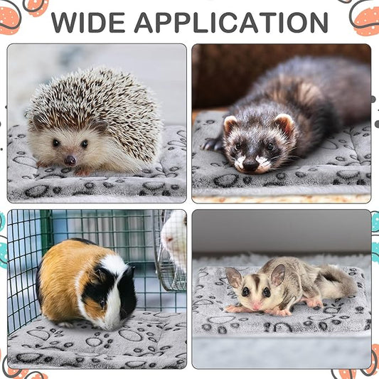 Haull 4 Pcs Waterproof Guinea Pig Bedding Winter Guinea Pig Bed Plush Cage Liners Soft Dog Cat Mat Reversible Winter Cozy Animal Pee Pad Hamster Bed Mat for Bunny(Gray Paw,13 x 10 Inch)