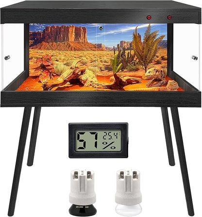 Royxen Bearded Dragon Tank with Metal Mesh Top and Leg Stand, Tempered Glass Reptile Tank,Reptile Enclosure,Lizard Tank for Chameleon,Snake,Lizard Habitat(32inch,Black)