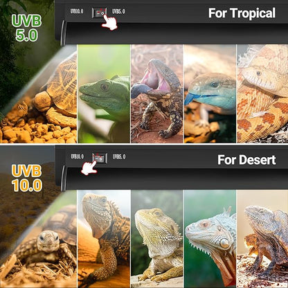 REPTI ZOO Switchable UVB Light for Reptiles, 39W T5 UVB Light Combo Kit for Tropical & Desert Reptile, 34" Terrarium Hood Lamp Fixture with UVB 10.0 Bulb for Bearded Dragon Snake Gecko Lizard Tortoise