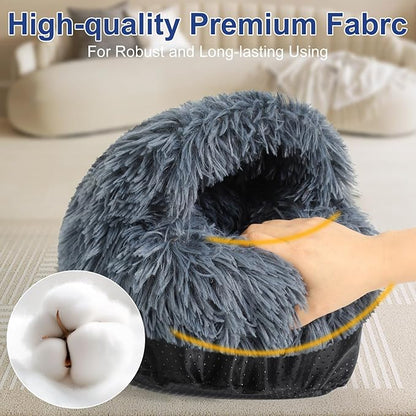Soothing Guinea Pig Hideout, Doughnut Guinea Pig Bed with Hooded Cover, Washable Hamster Rabbit Bunny Bed, Washable Round Cave Beds for Small Animal Bunny Rabbit Hideout (Black)