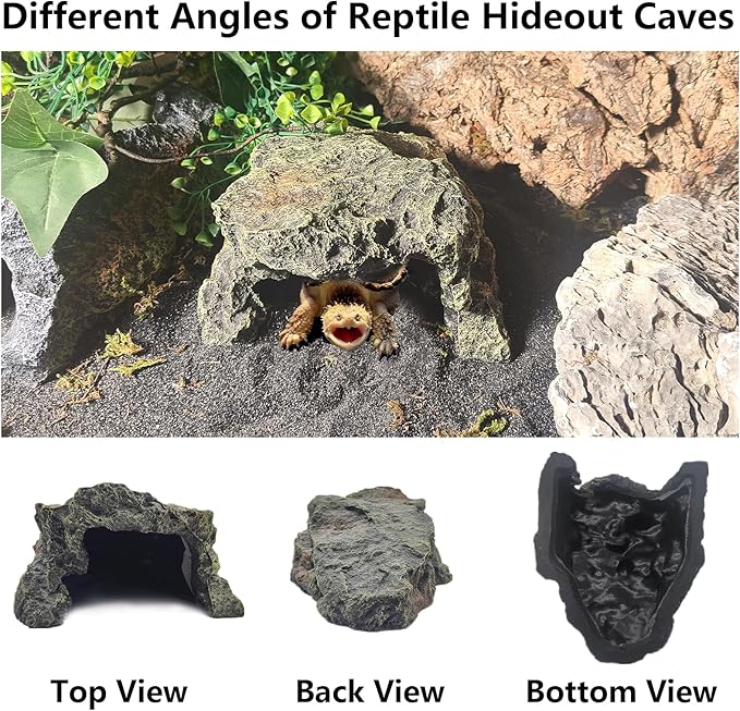 BNOSDM Reptile Hideout Rock,Tortoise Hide Cave,Resin Rock,Lizards Hideaway,Turtle Basking Platform,Reptiles Habitat Decor Tank Accessories for Bearded Dragon Gecko Snakes Chameleon Frogs