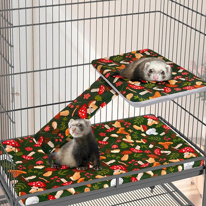 Bienbee Ferret Cage Liner Set for Ferret Nation & Critter Nation Cage, Waterproof Ferrets Cage Accessories for Small Animals Rats Chinchillas Hedgehogs Ferrets(Green Mushroom,Single Unit Combo)