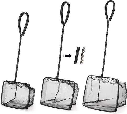 3 Pack Aquarium Net, Multi-Size Fine Quick Fish Catch Nets Extra Soft Nylon Fishing Nets with Plastic Handle for Aquarium Fish Tank Supplies- Black (4in,5in, 6in)