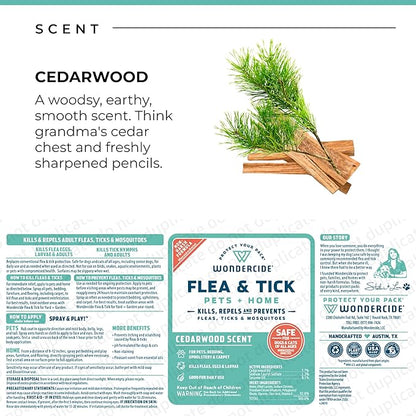 Wondercide - Flea, Tick & Mosquito Spray for Dogs, Cats, and Home - Tick Killer, Control, Prevention, Treatment - with Natural Essential Oils - Pet and Family Safe - Cedarwood 16 oz