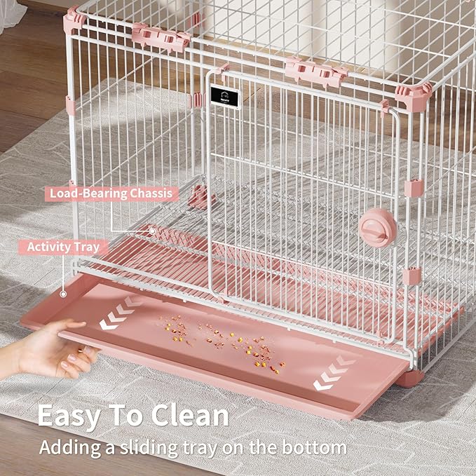Dog Crate for Medium Dogs,30 inch Metal Dog Kennel Indoor Wire Dog Cage with Sliding Door and Removable Tray,Open Top Pet Crate for Medium,Pink