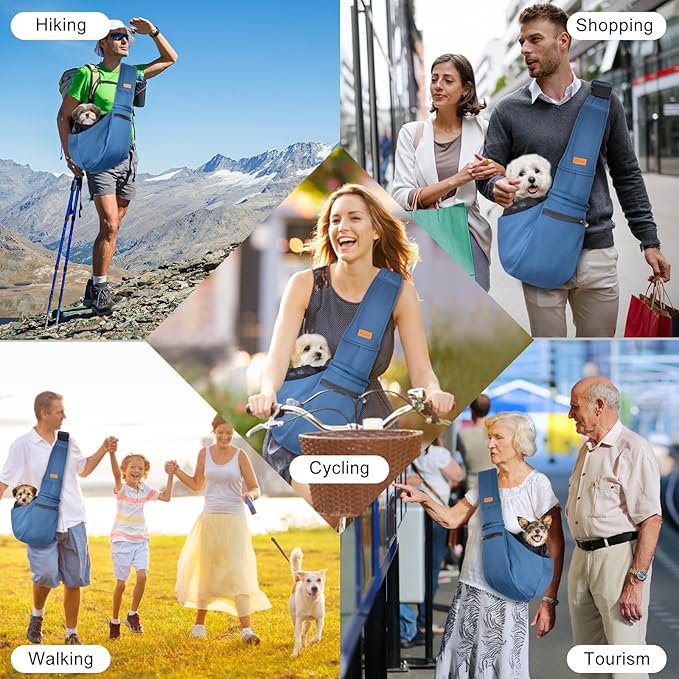 CUBY Dog and Cat Sling Carrier - Small Dog Carrier Sling with Adjust Strap & Zip Pocket, Hands Free Soft Dog Slings for Small Dogs Cats Puppy Pets Outdoor Travel Safety Purse Bag (Navy Blue)