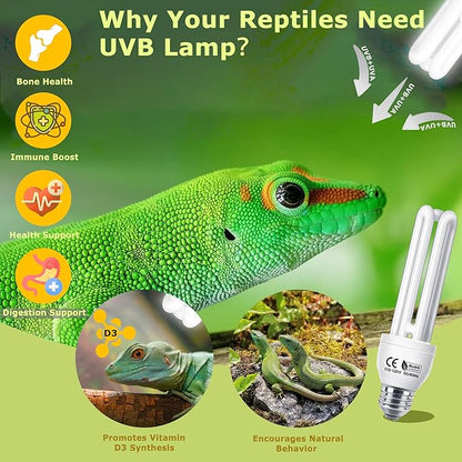 Linear UVB 5.0 Tube 26W, Compact Fluorescent Tropical Lamp, UVB Bulb for Reptile, Chameleon, Iguana, Tree Frog, Ideal Light for Amphibian Habitat & Terrarium Tank