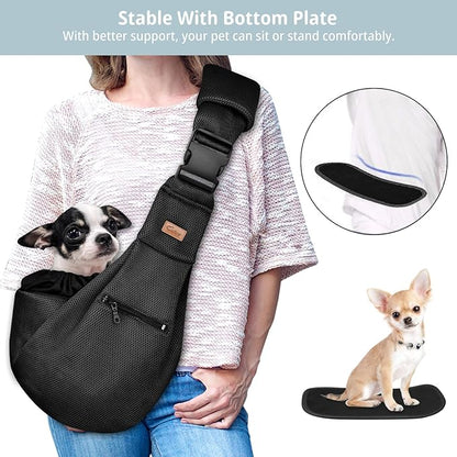 CUBY Dog and Cat Sling Carrier - Hands Free Reversible Pet Papoose Bag - Soft Pouch and Tote Design - Suitable for Puppy, Small Dogs Cats Outdoor (Black-Mesh, Adjust Strap 2.0)